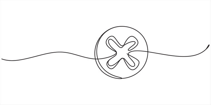Continuous line drawing of a screw head with a simplified phillips drive