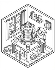 A simple vector illustration of a house with money inside an office setting, combining home, business, and financial planning concepts in a clean cartoon drawing style