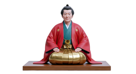 Samurai Figure in Traditional Red and Gold Attire