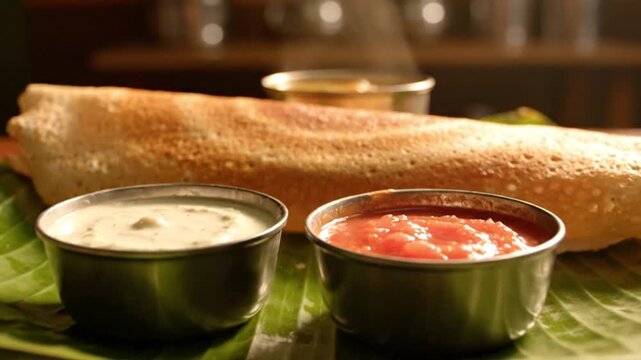 Delicious dosa preparation indian cuisine food photography restaurant setting close-up view ai generated generative ai
