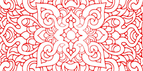 Intricate Red Mandala Pattern With Symmetrical Floral Motifs For Decorative Backgrounds In Zentangle Style