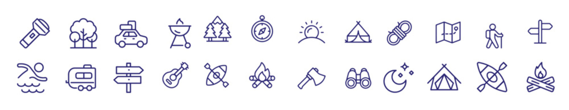 camping line icons vector design