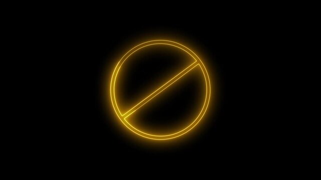 Neon Simple neon line Ban icon. Warning, stop or no entry forbidden red color circle and line symbol icon animation 