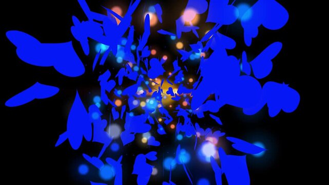 Blue Heart Particle Trails Exploding on Black Background Loop