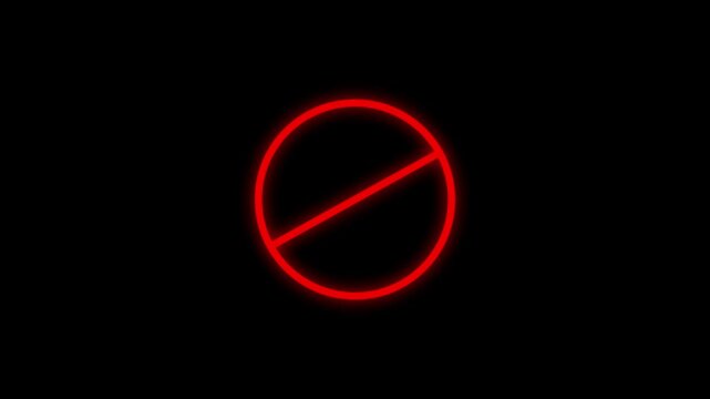 Simple neon line Ban icon. Warning, stop or no entry forbidden red color circle and line symbol icon animation 