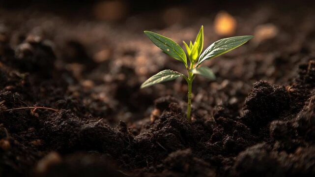 Green Sprout Emerging from Soil / 土から芽吹く緑の若芽1
