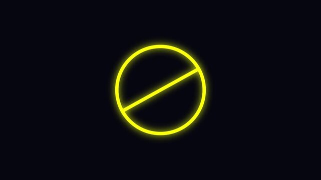 Simple neon line Ban icon. Warning, stop or no entry forbidden red color circle and line symbol icon animation 