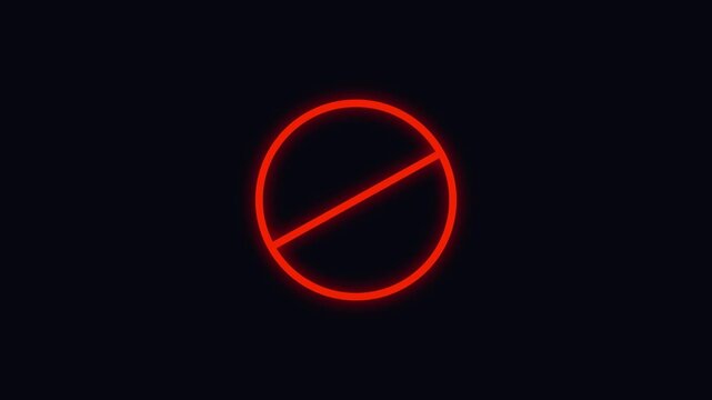 Simple neon line Ban icon. Warning, stop or no entry forbidden red color circle and line symbol icon animation 