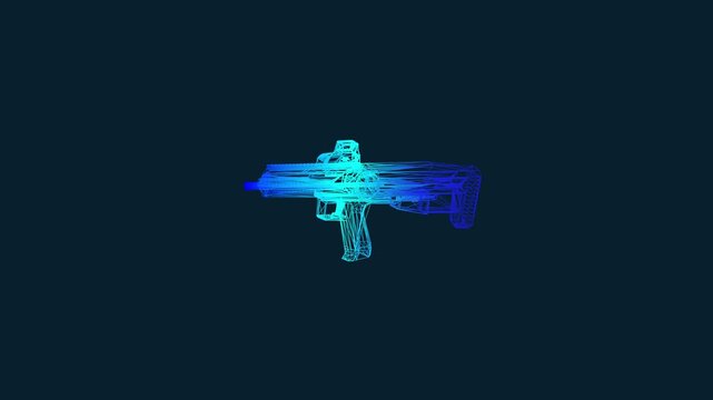 Futuristic Wireframe Submachine Gun HUD Blue Background