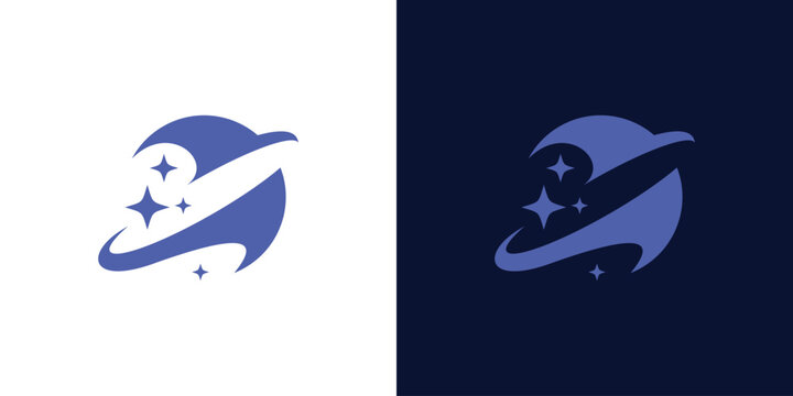 Dual meaning logo combining a planet and star, symbolizing exploration, vision, innovation, and limitless future potential in a modern design.