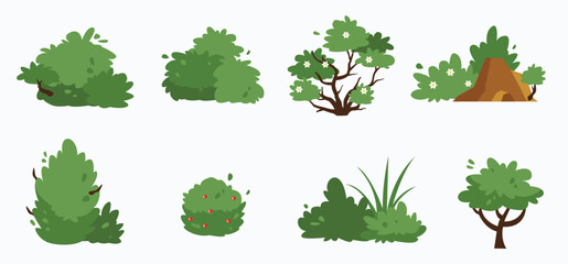 bush landscape icon set vector illustration flat design © Moojw