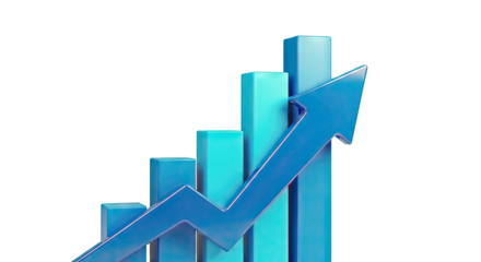 Blue Bar Chart with Upward Arrow