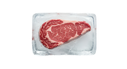 Raw Ribeye Steak Freshly Frozen in Ice Cube Studio Lighting