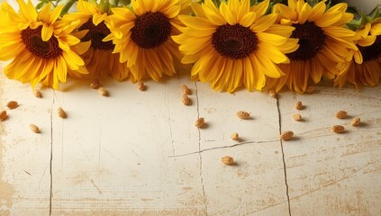 Naklejka premium Lovely sunflowers and seeds on a textured white backdrop