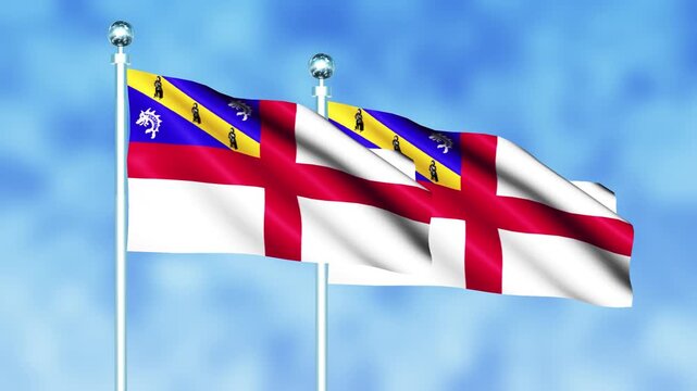 Herm National Flag Waving on Flagpole, Seamless Loop, Realistic 3D Animation