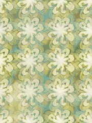 Textured floral wallpaper background with bright colors and stitched elements
