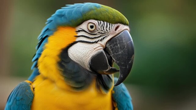Close up of a vibrant blue and yellow macaw parrot in its natural habitat.