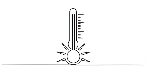 A thermometer showing high temperature with a sun icon, depicted in a continuous line art style © S Arts & Culture