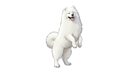 Realistic 3D Samoyed Dog Standing Up White Fluffy Isolated