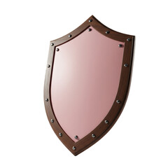 Realistic 3D Shield Pink Metallic Center Wooden Border with Nails Isolated