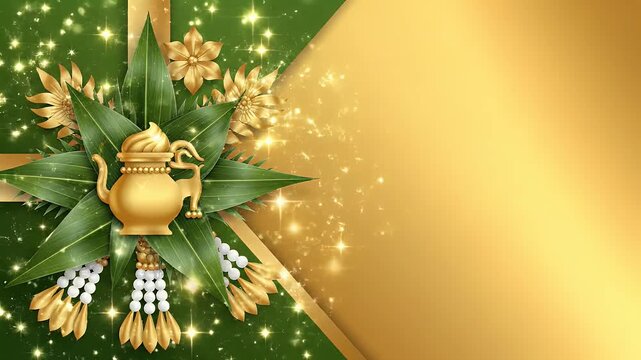 Aluth Avurudda Festival Coconut Leaf Decorations on Green Gold Gradient