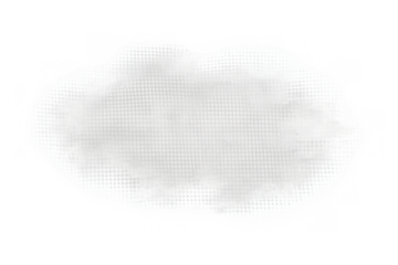 White abstract cloud with halftone pattern on transparent background, graphic element for weather or communication concepts