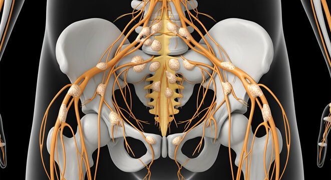Venogenic ED Anatomy Human Pelvic Nervous System and Lymph Nodes Anatomy Illustration