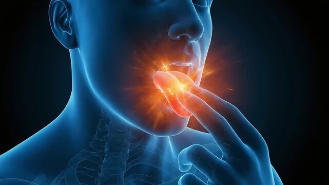 Medical CG animation expressing tongue pain