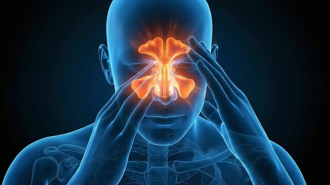 3D human anatomy animation visualizing the inflammation areas of sinusitis (empyema)