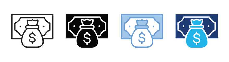 Cash icon set multiple style collection