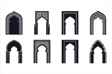Fototapeta premium Arabic arch doors in traditional Islamic style vector silhouettes