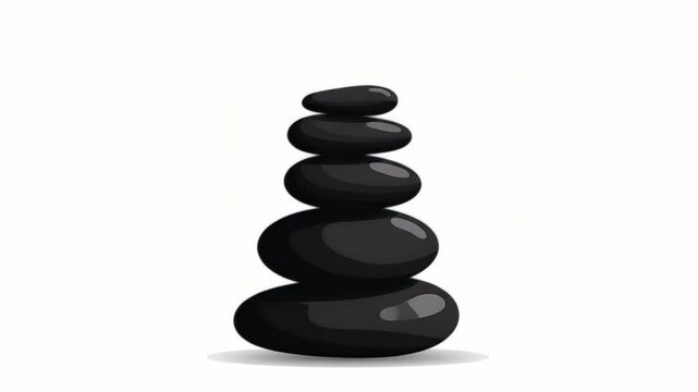 Black Smooth River Stones Stacking Balanced Tower Flat Design Spa Wellness