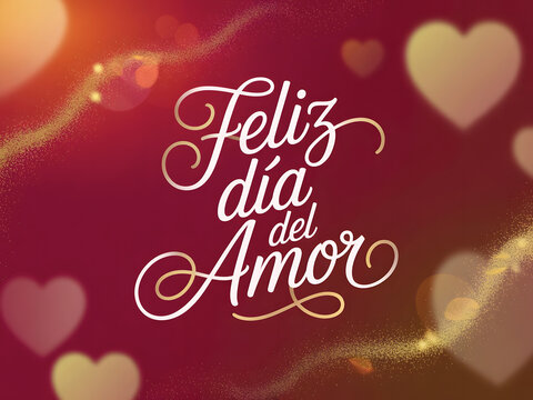 Beautiful Feliz dia del Amor greeting with golden hearts for spanish  weeding and Feliz dia de san valentin or Feliz dia del Amor or te amo greetings card