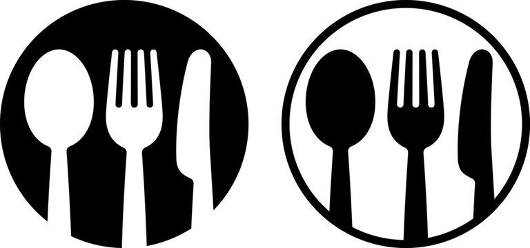 スプーン・フォーク・ナイフのカトラリーアイコン　レストラン・食事のシンボル　Cutlery Icon Set with Spoon Fork and Knife

