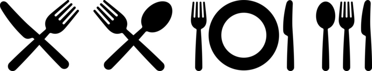 スプーン・フォーク・ナイフのカトラリーアイコン　レストラン・食事のシンボル　Cutlery Icon Set with Spoon Fork and Knife
