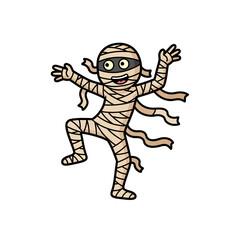 Cartoon Mummy Dancing Joyfully Isolated on White Background