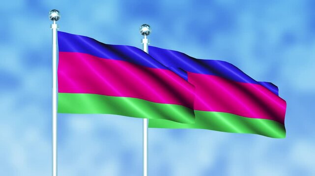 Kuban Peoples Republic National Flag Waving on Flagpole, Seamless Loop, Realistic 3D Animation