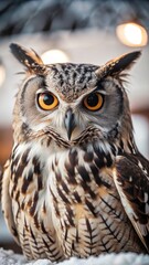 Naklejka premium The Enigmatic Owls Gaze A Bird of Wisdom Peers into the Night