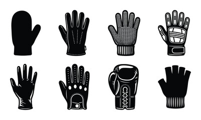 Gloves and mittens vector illustration set, winter gloves for sports and activities in black and white design