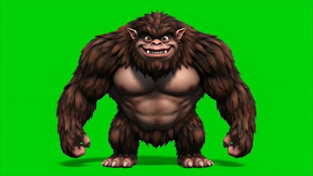 Animated Hairy Brown Beast Illustration Isolated on Green Screen Background for Compositing and Digital Effects