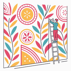 Woman painting a colorful mural © Murad