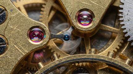 Intricate watch mechanism showcasing gears and balance wheel, highlighting craftsmanship