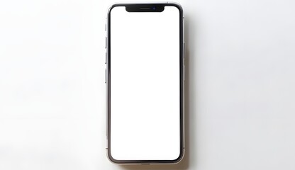 A smartphone with a blank screen on a clean white background. Minimalistic, professional, and simple.