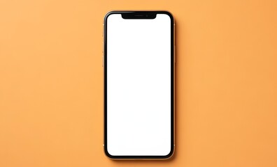 
A modern smartphone with a blank screen on an orange background. Minimalistic and stylish flat lay.