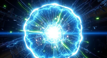 Futuristic Energy Portal Soaring Neon Blue Center