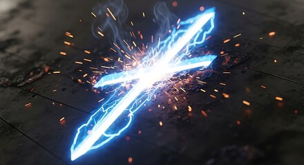 Bright Blue Lightning Cross Sword in Battle Scene