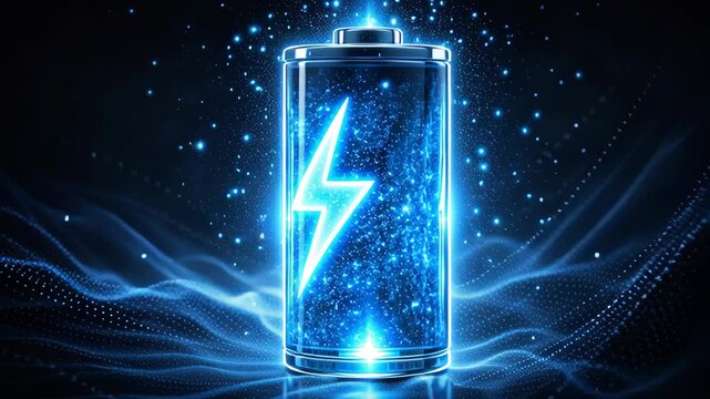 Electric battery technology powers high capacity energy storage system glowing with green light symbolizing renewable energy in futuristic power plant facility environment
