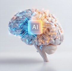 A futuristic illustration of a human brain with AI technology integrated