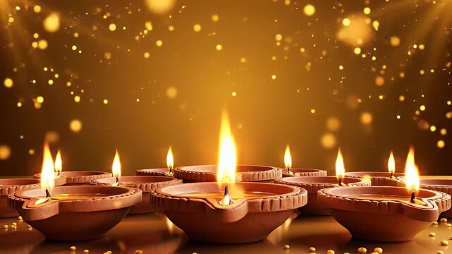 Diwali Festival Glowing Diyas and Warm Golden Amber Gradient Background