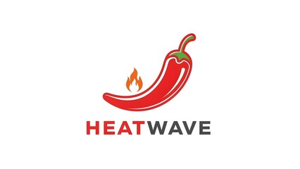 Minimalist red chili pepper logo with a flame icon for spicy food branding